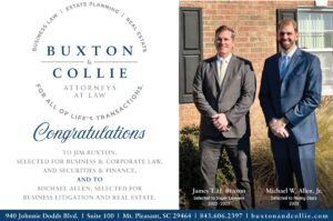 Two Buxton and Collie attorneys recognized as 'Super Lawyers' and 'Rising Stars' in South Carolina.