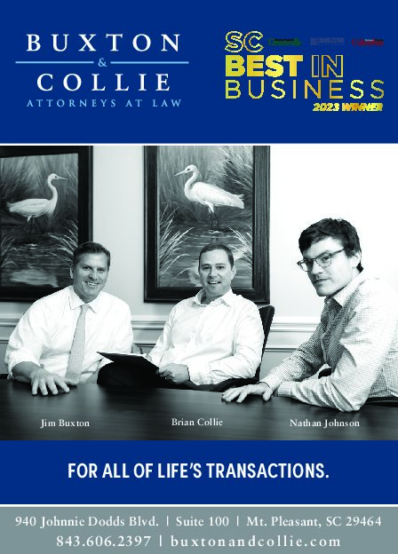 Buxton & Collie in SC Best in Business 2023 For Best Corporate Law Firm!
